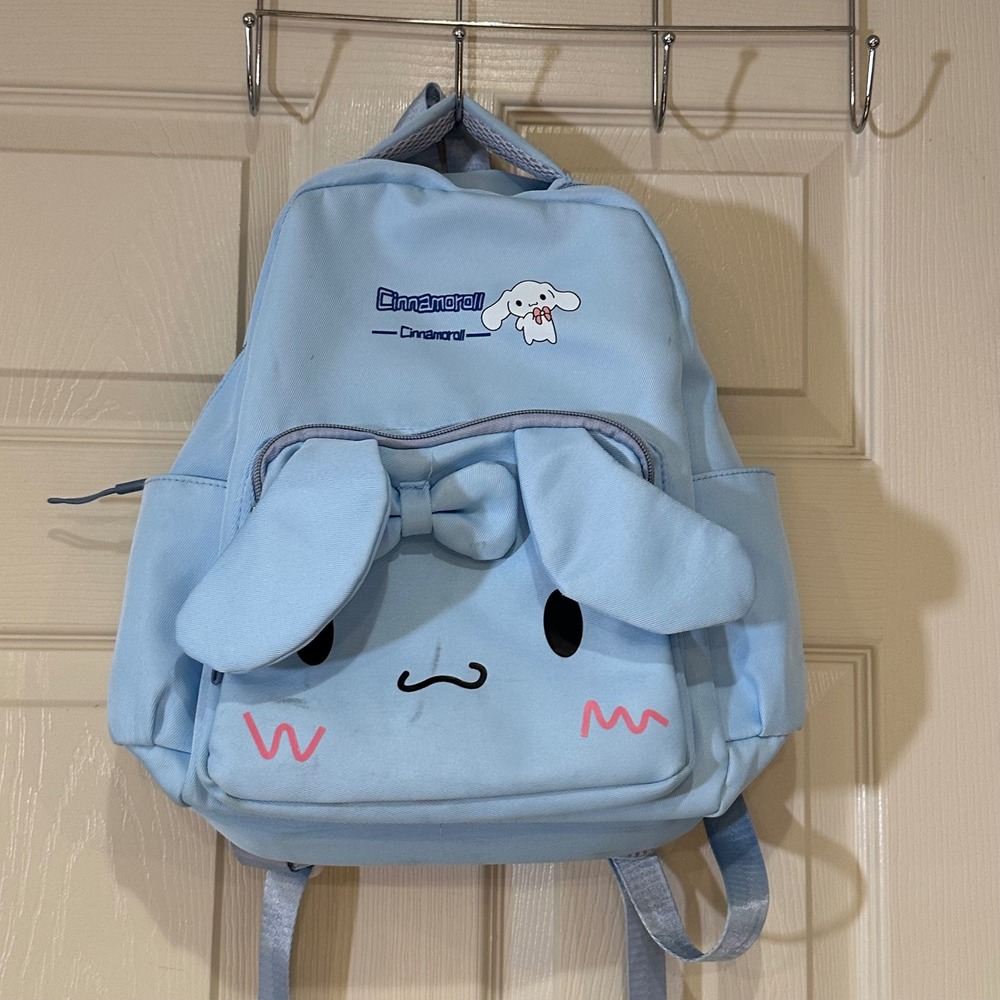 Sanrio Cinnamoroll Blue Canvas Backpack 3D Ears Bow Kids School Bag